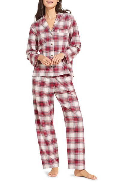 Eberjey Plaid-print Cotton Flannel Pajama Set In Red