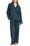 Eberjey Plaid Cotton Flannel Pajamas In Windowpane Plaid True Navy
