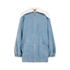 Patou Organic Denim Oversize Zip Bomber Coat In Blue