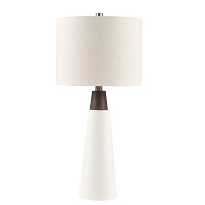 Home Outfitters White Base/cream Shade Ceramic With Wood Table Lamp, Great For Bedroom, Living Room, Modern/contempo