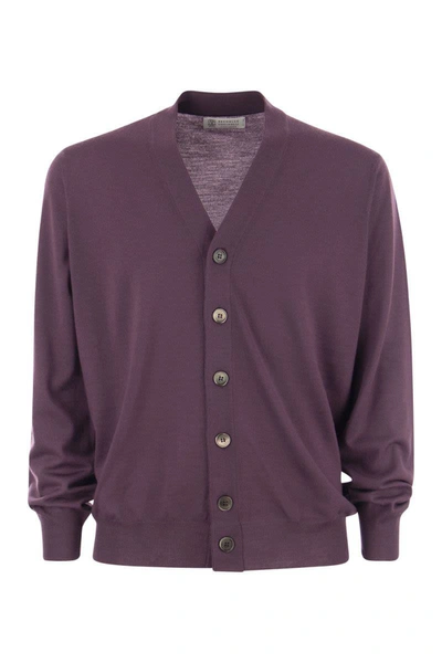 Brunello Cucinelli Lightweight Virgin Wool And Cashmere Cardigan In Purple