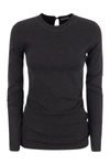 Brunello Cucinelli Ribbed Stretch Cotton Jersey T-shirt With Jewellery In Lead