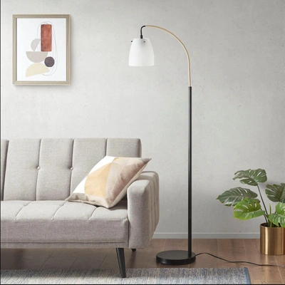 Home Outfitters Matte Black Base/frosted Shade Floor Lamp, Great For Bedroom, Living Room, Transitional