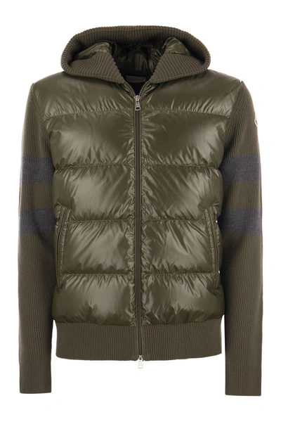 Moncler Hooded Padded Cardigan In Green