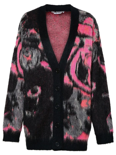 Msgm Two-tone Mohair Blend Cardigan In Black