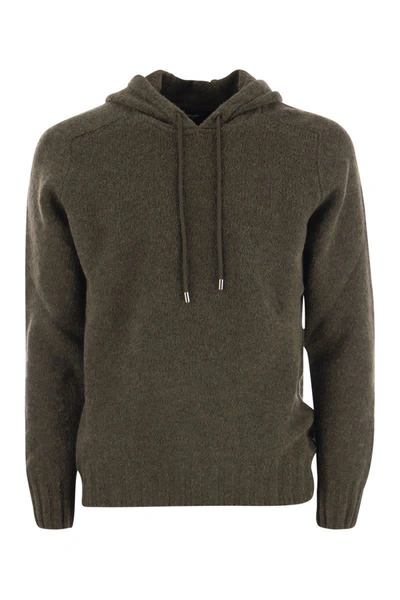 Tagliatore Wool Pullover With Hood In Military Green