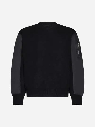 Neil Barrett Hybrid Knit And Nylon Sweater In Black