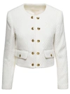 MICHAEL MICHAEL KORS WHITE CROPPED JACKET WITH GOLDEN BUTTONS IN TWEED WOMAN