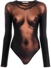 Jean Paul Gaultier Graphic-print Long-sleeve Bodysuit In Darknude