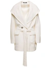 TAGLIATORE 'JILLY' WHITE DOUBLE-BREASTED COAT WITH WIDE HOOD IN ALPACA AND WOOL WOMAN