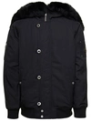 MOOSE KNUCKLES BLACK ZIPPED ALL THE WAY JACKET WITH LOGO PATCH IN NYLON MAN