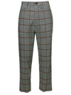VIVIENNE WESTWOOD GREY HIGH-WAISTED PANTS WITH CHECK MOTIF IN VISCOSE AND WOOL BLEND MAN