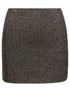 TWINSET GREY MINI-SKIRT WITH PAILLETTES EMBELLISHMENT IN WOOL BLEND WOMAN