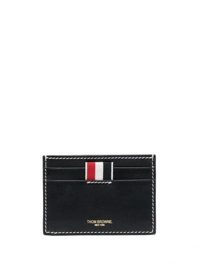 Thom Browne Leather Single Credit Card Case In Blue