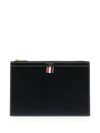 Thom Browne Smalle Leather Document Case In Blue