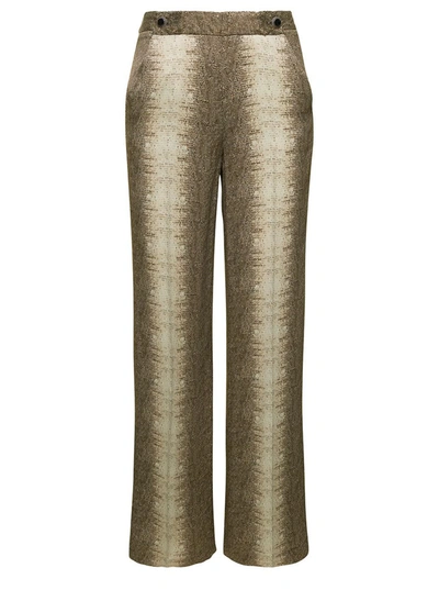 Twinset Twin-set Beige High-waisted Pants With Animalier Print In Viscose In Multi