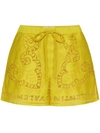 Valentino Embroidered Drawstring Cotton Shorts In Yellow