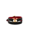 Valentino Double Black Leather Bracelet With Golden Vlogo Detail In Black