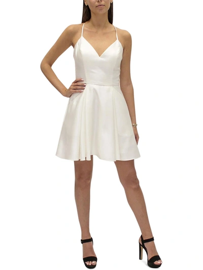 Blondie Nites Juniors Womens Satin Lace-up Fit & Flare Dress In White