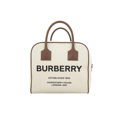 Burberry Cube Horseferry Canvas Satchel Bag In Beige