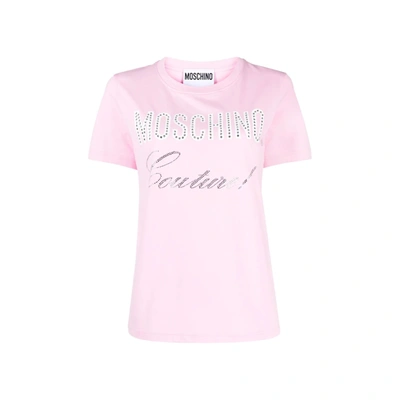 Moschino Couture Crystal Embellished T-shirt In Pink