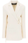 Jacquemus Tibau Embellished Fringed Macramé-trimmed Linen-blend Blazer In White