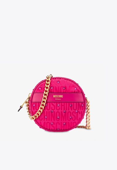 Moschino All-over Jacquard Rounded Crossbody Bag In Hot Pink