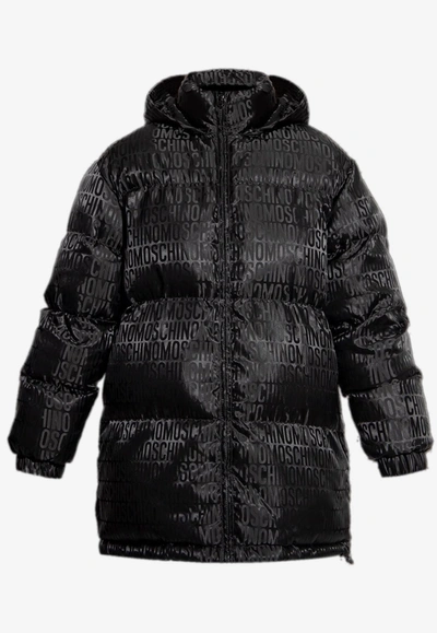 Moschino Logo-print Quilted Padded Coat In Black