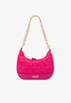 MOSCHINO ALL-OVER LOGO SHOULDER BAG WITH RHINESTONES