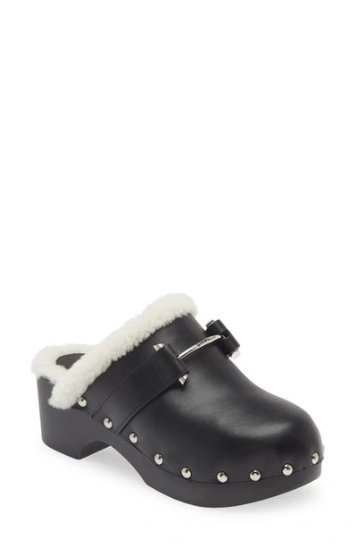 Givenchy G Leather Shearling Slide Clogs In Black/ White