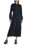 Wash Lab Denim Tie Waist Long Sleeve Denim Maxi Shirtdress In Slate Blue