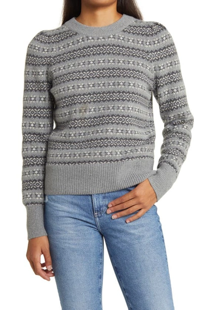 Faherty Highland Fair Isle Puff Sleeve Sweater In Grey Multi
