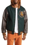 ONE OF THESE DAYS MUSTANG WOOL & LEATHER VARSITY BOMBER JACKET