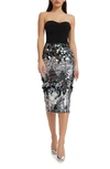 Dress The Population Robin Strapless Sequin Skirt Bodycon Dress In Silver Multi