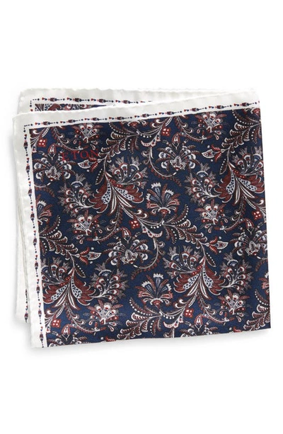 Eton Graphic-print Logo-embroidered Silk Pocket Square In Navy Blue