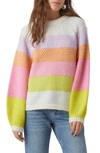 Vero Moda Cruz Rainbow Stripe Crewneck Sweater In Birchdetail Skyway Multi