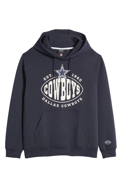 Hugo Boss Men's Boss X Nfl Cotton-blend Hoodie With Collaborative Branding In Dark Blue