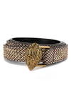 Kurt Geiger London Crystal Houndstooth Belt In Gold/antique Brass