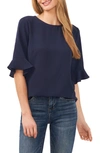 Shop Cece Ruffle Cuff Blouse In New Navy