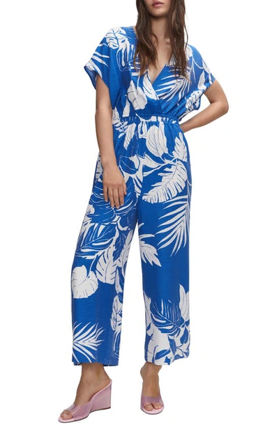 Mango Tropical Print Jumpsuit Blue