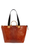 CLARE V LE ZIP SAC CROC EMBOSSED LEATHER TOTE