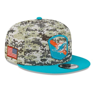 New Era Men's  Camo, Aqua Miami Dolphins 2023 Salute To Service 9fifty Snapback Hat In Camo,aqua