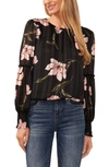 Cece Metallic Floral Print Top In Rich Black