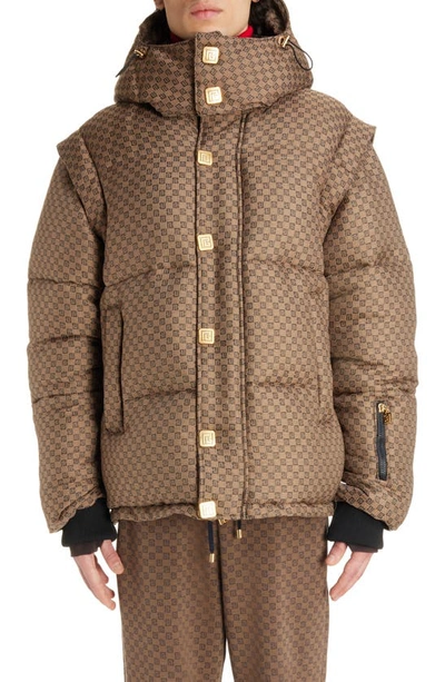 Balmain Pb-monogram Down Puffer Jacket In Brown