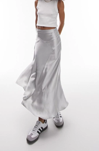 Topshop Asymmetric Fishtail Midi Skirt In Silver