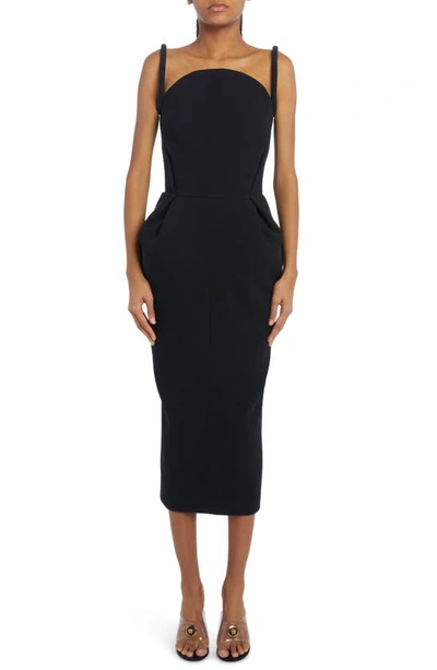 Versace Structured Sleeveless Enver Satin Midi Dress In Black