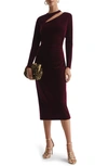 Reiss Macey Cutout Long Sleeve Velvet Maxi Dress In Berry