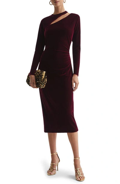 Reiss Macey Cutout Long Sleeve Velvet Maxi Dress In Berry