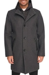 Kenneth Cole Hooded Bib Faux Leather Trim Coat In Charcoal