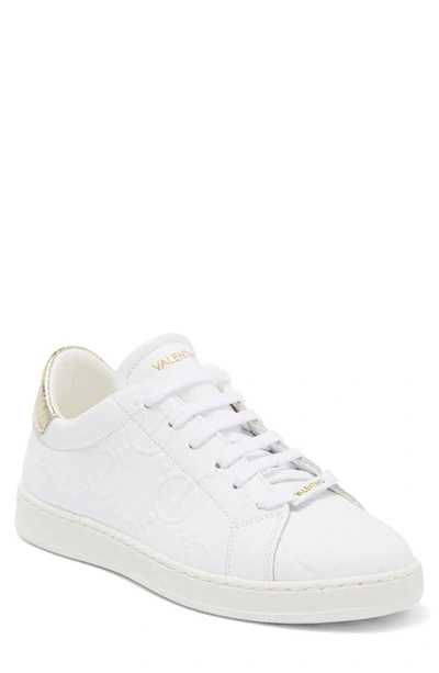 Valentino By Mario Valentino Cristina Monogram Leather Slip-on Sneaker In White